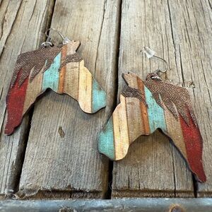 Western wooden Horse earrings NWOT
